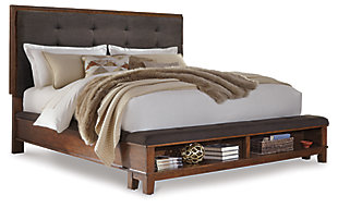 Ralene Queen Upholstered Panel Bed, Dark Brown, large