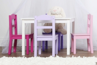 B600000008 Kids Forever Wood Table and Four Chairs Set, White sku B600000008