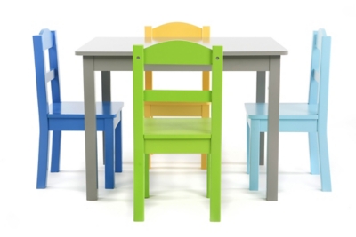 B600000009 Kids Forest Wood Table and Four Chairs Set, Gray sku B600000009