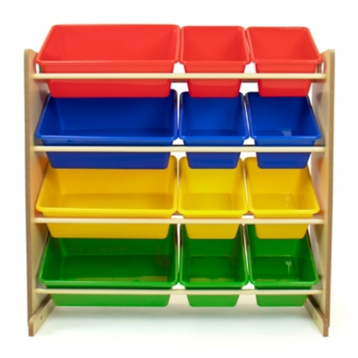 Tot Tutors Kids Toy Storage Organizer with 12 Plastic Bins Natural/Primary