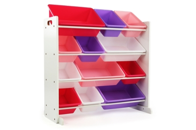 toy shelf with bins