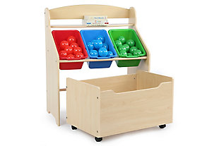 Kids Primary Three-Tier Storage Organizer with Rolling Toy Box, , rollover