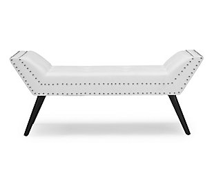 Tamblin Faux Leather Upholstered Large Ottoman Seating Bench, White, rollover