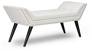 Tamblin Faux Leather Upholstered Large Ottoman Seating Bench, White, large