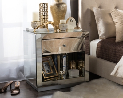 Rochadh Nightstand Bedside Table, Silver Finish