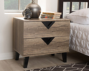 Two Drawer Light Brown 2-Drawer Nightstand, , rollover