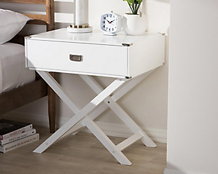 Curtice 1-Drawer Wooden Bedside Table, White, rollover