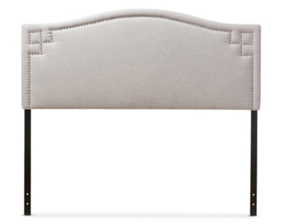 Nail Head Upholstered Headboard, Gray/Beige, large