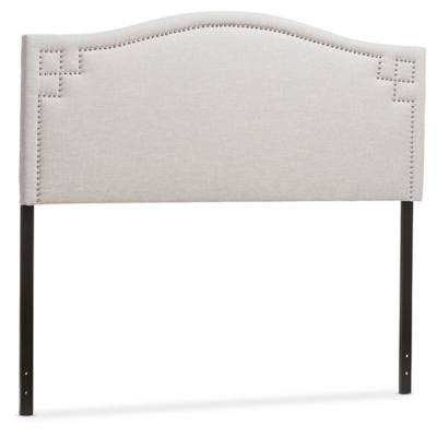 Nail Head Upholstered Headboard, Gray/Beige, large