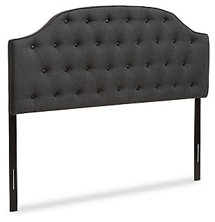 Button Tufted Upholstered Queen Headboard, Dark Gray, large