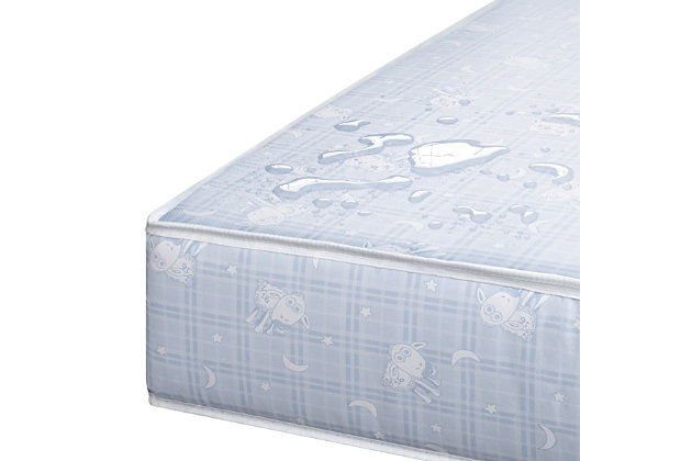 Sweet dreams for baby begin with this oh-so comfortable crib and toddler bed mattress. The sophisticated support system features thermo-bonded polyester at the core to offer long-lasting firmness and durability for your little one from infancy to toddlerhood, catering to baby’s growth. Its lightweight design enables easier changing, while square corners ensure a snug and secure fit inside the crib or toddler bed frame. Finally, the waterproof, vinyl cover repels wetness to help keep baby dry and comfy all night long.Comfort level: firm | Thermo-bonded polyester fiber foam core | Thick firm support foam | Durable, waterproof vinyl cover | Lightweight for easy changing | Square corners ensure secure fit inside crib or toddler bed frame | 5-year limited warranty | For any questions regarding Delta Children products, please contact consumersupport@deltachildren.com Monday to Friday, 8:30 a.m. to 6 p.m. (EST)