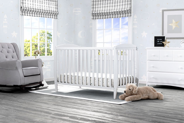 Set the tone for a beautiful and calming nursery with the Taylor 4-in-1 Convertible Crib from Delta Children. The crib’s sleigh-style silhouette and open, airy slats put a playful spin on classic style—just the thing you need to give your baby’s room the perfect amount of personality. Built to grow with your child, this crib features an adjustable mattress height that allows you to lower the mattress as your baby begins to stand, plus it converts to a toddler bed, daybed and full-size bed. An exceptional value, the Taylor 4-in-1 Convertible Crib from Delta Children provides your little one the right bed for every age and stage.For any questions regarding delta children products, please contact consumersupport@deltachildren.com monday to friday, 8:30 a.m. To 6 p.m. (est) | Made of wood, engineered wood and metal | Converts to a toddler bed (guardrail not included, sold separately), daybed and a full-size bed (bed frame not included, sold separately) | Pair this crib with any delta children pieces in matching colors to complete your baby's nursery | Adjustable height mattress support with 3 convenient positions to grow with your baby | Uses a standard size crib mattress (sold separately) | Assembly required