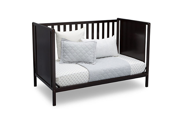 The Heartland Classic 4-in-1 Convertible Crib from Delta Children ensures you won’t have to sacrifice style to create a functional, kid-friendly space. With two panels on either end, this minimalistic baby crib goes from simply streamlined to richly inviting. A great value, the Heartland Classic 4-in-1 Crib features three mattress height positions, so you can lower the mattress as your baby grows, plus it converts from a crib to a toddler bed, daybed and full-size bed (Daybed/Toddler Guardrail Kit and Full Size Metal Bed Frame sold separately). Available in multiple finishes that add a new twist on the timeless silhouette, the Heartland 4-in-1 Convertible Crib from Delta Children makes it easy to create the nursery of your dreams.For any questions regarding delta children products, please contact consumersupport@deltachildren.com monday to friday, 8:30 a.m. To 6 p.m. (est) | Made of wood, engineered wood and metal | Converts to a toddler bed (guardrail not included, sold separately), daybed and a full-size headboard (bed frame not included, sold separately) | Adjustable height mattress support with 3 convenient positions to grow with your baby | Uses a standard size crib mattress (sold separately) | Assembly required