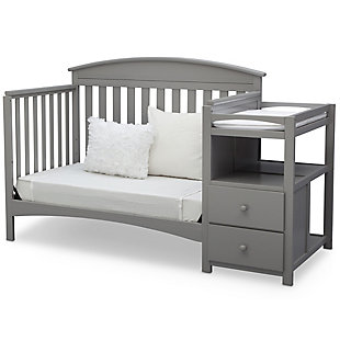 An all-in-one convertible crib that grows with baby, convenient changing table, even a storage piece—you’ll find so many ways to use the Abby Convertible Crib N Changer from Delta Children. The adjustable crib features three different mattress height positions, and converts to a toddler bed, daybed and full-size bed to accommodate their changing needs (Toddler Guardrail and Full Size Bed Frame sold separately). Plus, the attached changing table includes a water-resistant changing pad, two spacious drawers and an open shelf for easy organization. A space-saving solution, the Abby Convertible Crib N Changer from Delta Children will provide your child a safe and adaptable bed for years to come.For any questions regarding delta children products, please contact consumersupport@deltachildren.com monday to friday, 8:30 a.m. To 6 p.m. (est) | Made of wood, engineered wood and metal | Converts from crib to: toddler bed, daybed and full-size bed (daybed rail included; toddler guardrail &amp; full-size bed rails sold separately) | Changer includes 2 shelves and 2 wooden drawers | Water-resistant changing pad with safety strap included | Adjustable height mattress support with 3 convenient positions to grow with your baby | Fits standard size crib mattress (sold separately) | Assembly required
