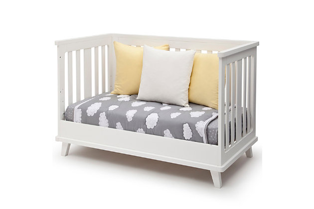 You don't have to be a minimalist to love the cool, contemporary vibe of the Ava 3-in-1 Crib from Delta Children. Designed to grow with your baby, it converts from a multi-positional crib into a daybed and toddler bed, and complements any nursery with its modern aesthetic, crisp finish and long-lasting style.For any questions regarding delta children products, please contact consumersupport@deltachildren.com monday to friday, 8:30 a.m. To 6 p.m. (est) | Made of wood, engineered wood and metal | Converts from crib to: toddler bed and daybed (daybed rail included; toddler guardrail sold separately) | Adjustable height mattress support with 3 convenient positions to grow with your baby | Fits standard size crib mattress (sold separately) | Assembly required