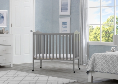 Delta Children Folding Portable Mini Crib With Mattress, Gray, large