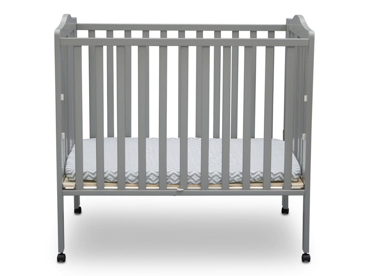 Delta Children Folding Portable Mini Crib With Mattress, Gray, large