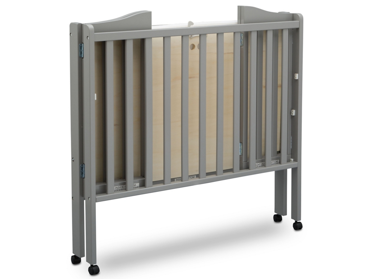 Delta Children Folding Portable Mini Crib With Mattress, Gray, large