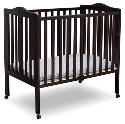 Delta Children Folding Portable Mini Crib With Mattress, Dark Chocolate, large