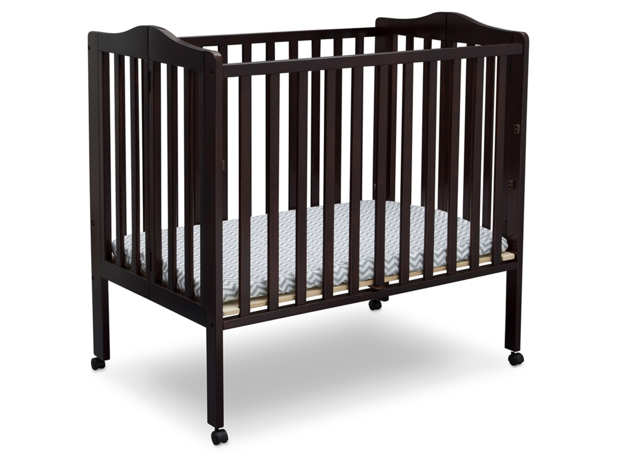 Delta Children Folding Portable Mini Crib With Mattress, Dark Chocolate, large
