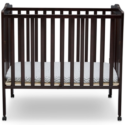 Delta Children Folding Portable Mini Crib With Mattress, Dark Chocolate, large