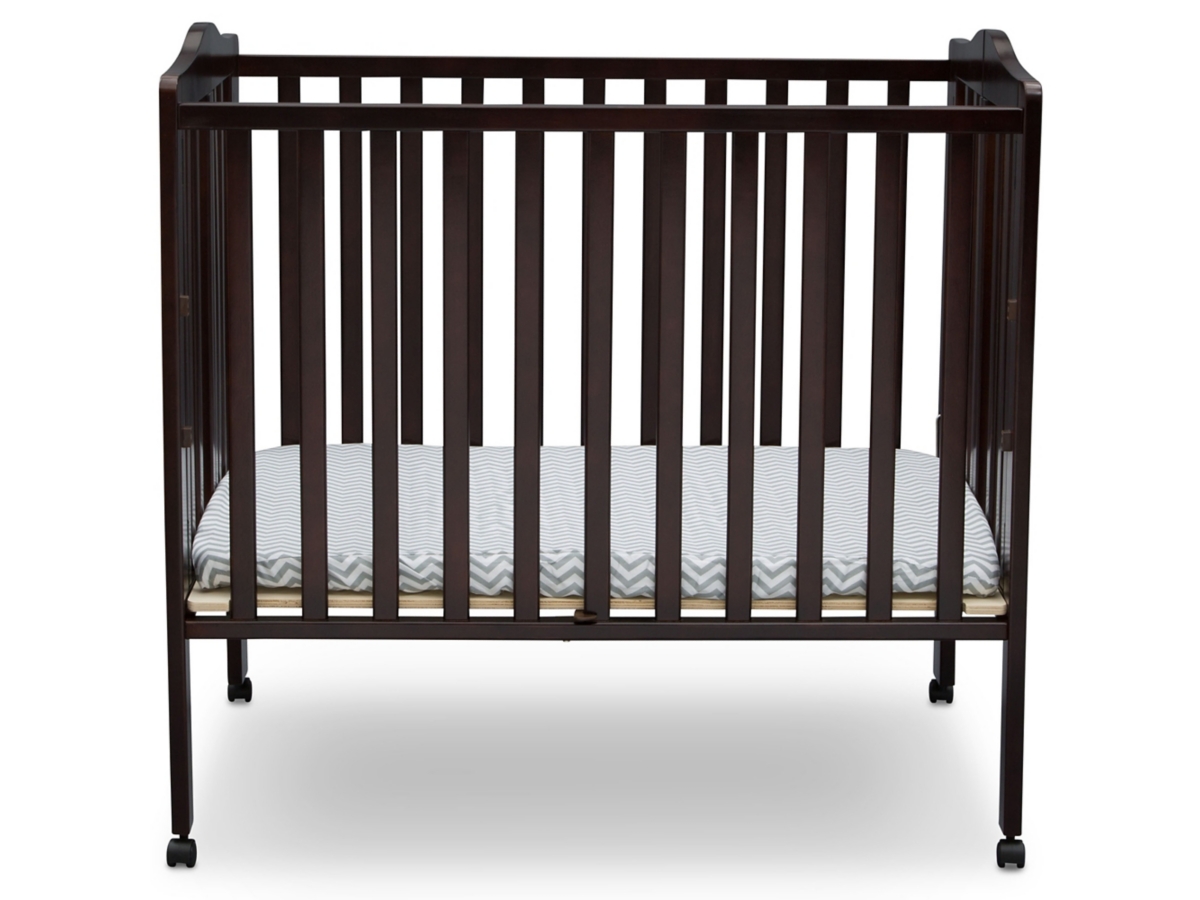 Delta Children Folding Portable Mini Crib With Mattress, Dark Chocolate, large