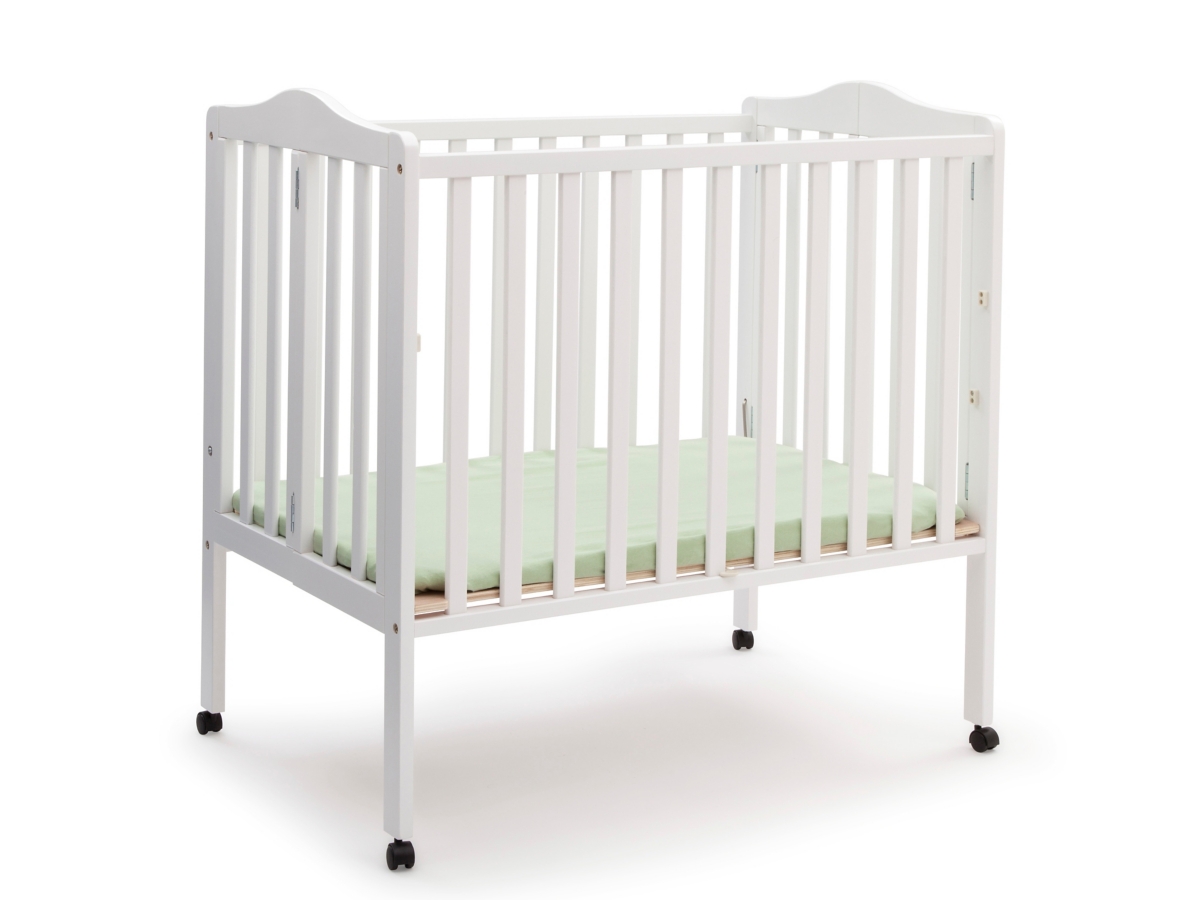 Delta Children Folding Portable Mini Crib With Mattress, White, large
