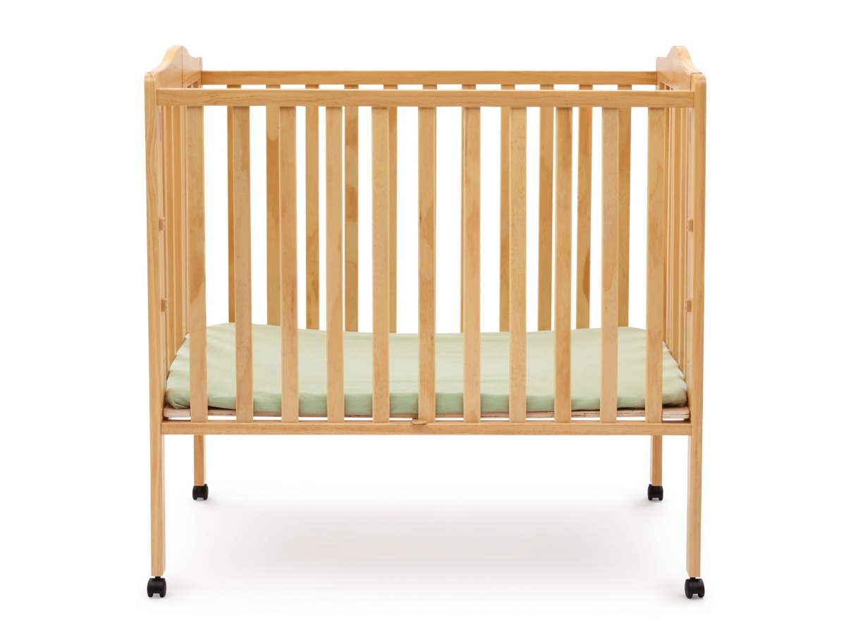 Delta Children Folding Portable Mini Crib With Mattress, Natural, large