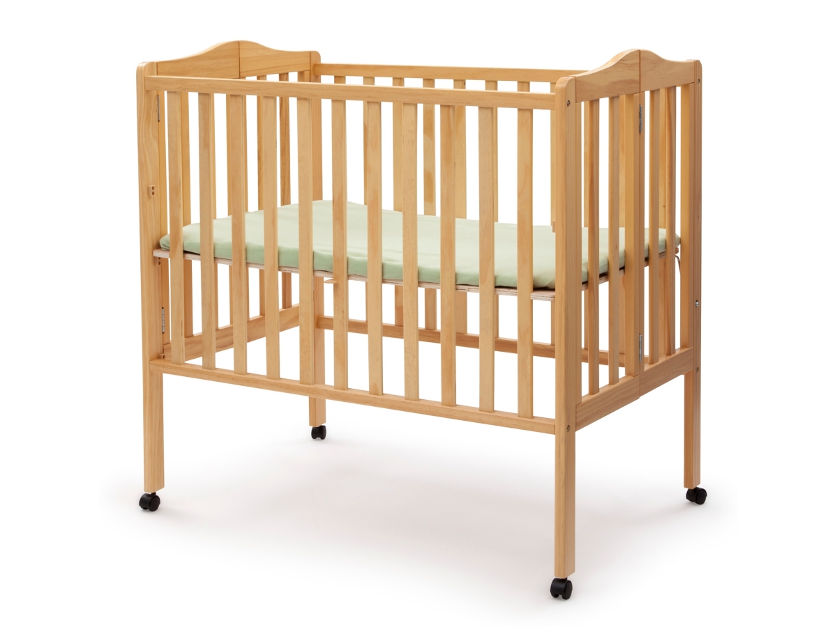 Delta Children Folding Portable Mini Crib With Mattress, Natural, large