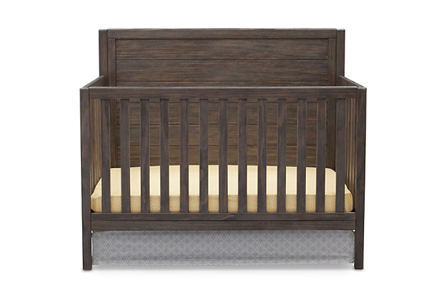 The Cambridge 4-in-1 Convertible Crib from Delta Children helps make your baby’s nursery a true expression of your style. This baby crib showcases clean lines and a distressed, textured finish that comes together to create the perfect yin and yang between rugged and refined. A one-of-a-kind option for your little one, the Cambridge 4-in-1 Convertible Crib is designed with a solid headboard that’s accented with shiplap-inspired horizontal planks that instantly bring warmth and character to any baby’s room. A welcome spot for sweet dreams for years to come, this crib allows you to easily lower the mattress support to any of the three height levels to accommodate your child as they begin to sit or stand. And to make sure it’s the only bed your child will need in their lifetime, it easily adapts from a crib to a toddler bed, a daybed and a -size bed (Daybed Rail included; Toddler Guardrail and Size Metal Bed Frame sold separately).For any questions regarding delta children products, please contact consumersupport@deltachildren.com monday to friday, 8:30 a.m. To 6 p.m. (est) | Made of wood, engineered wood and metal | Converts from crib to: toddler bed, daybed and -size bed (daybed rail included; toddler guardrail &amp; -size bed rails sold separately) | Adjustable height mattress support with 3 convenient positions to grow with your baby | Fits standard size crib mattress (sold separately) | Assembly required