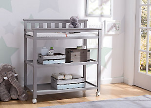 Delta Children Flat Top Changing Table With Wheels, Gray, rollover