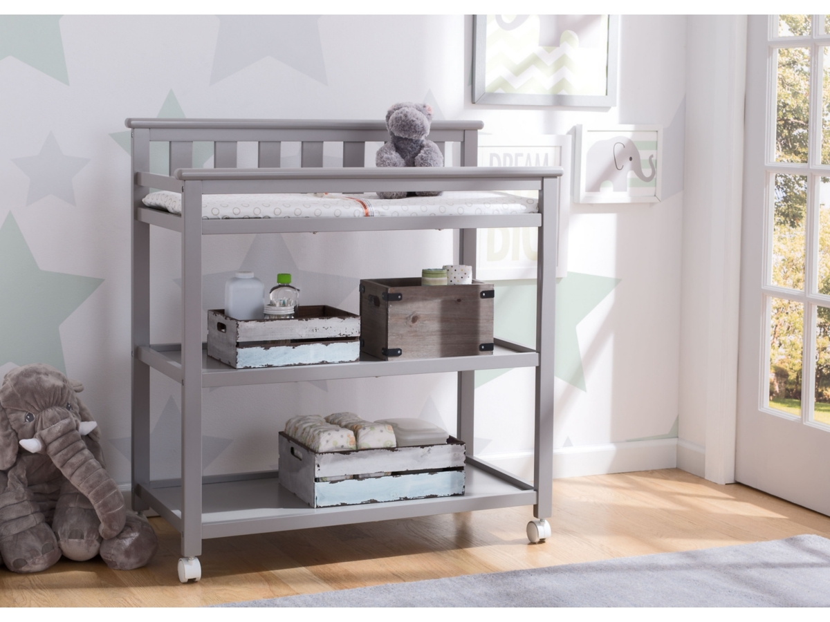 Delta Children Flat Top Changing Table With Wheels, Gray, large