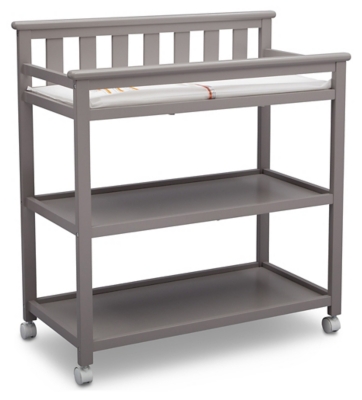 Delta Children Flat Top Changing Table With Wheels, Gray, large