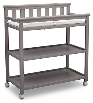 Delta Children Flat Top Changing Table With Wheels, Gray, large
