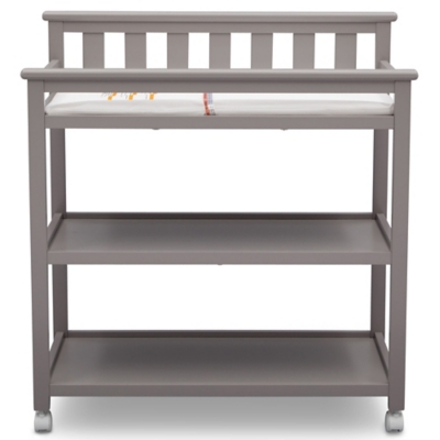 Delta Children Flat Top Changing Table With Wheels, Gray, large