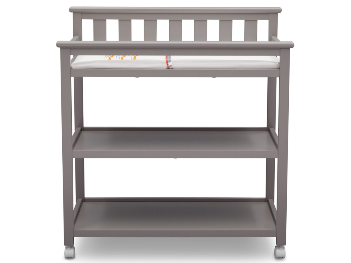 Delta Children Flat Top Changing Table With Wheels, Gray, large
