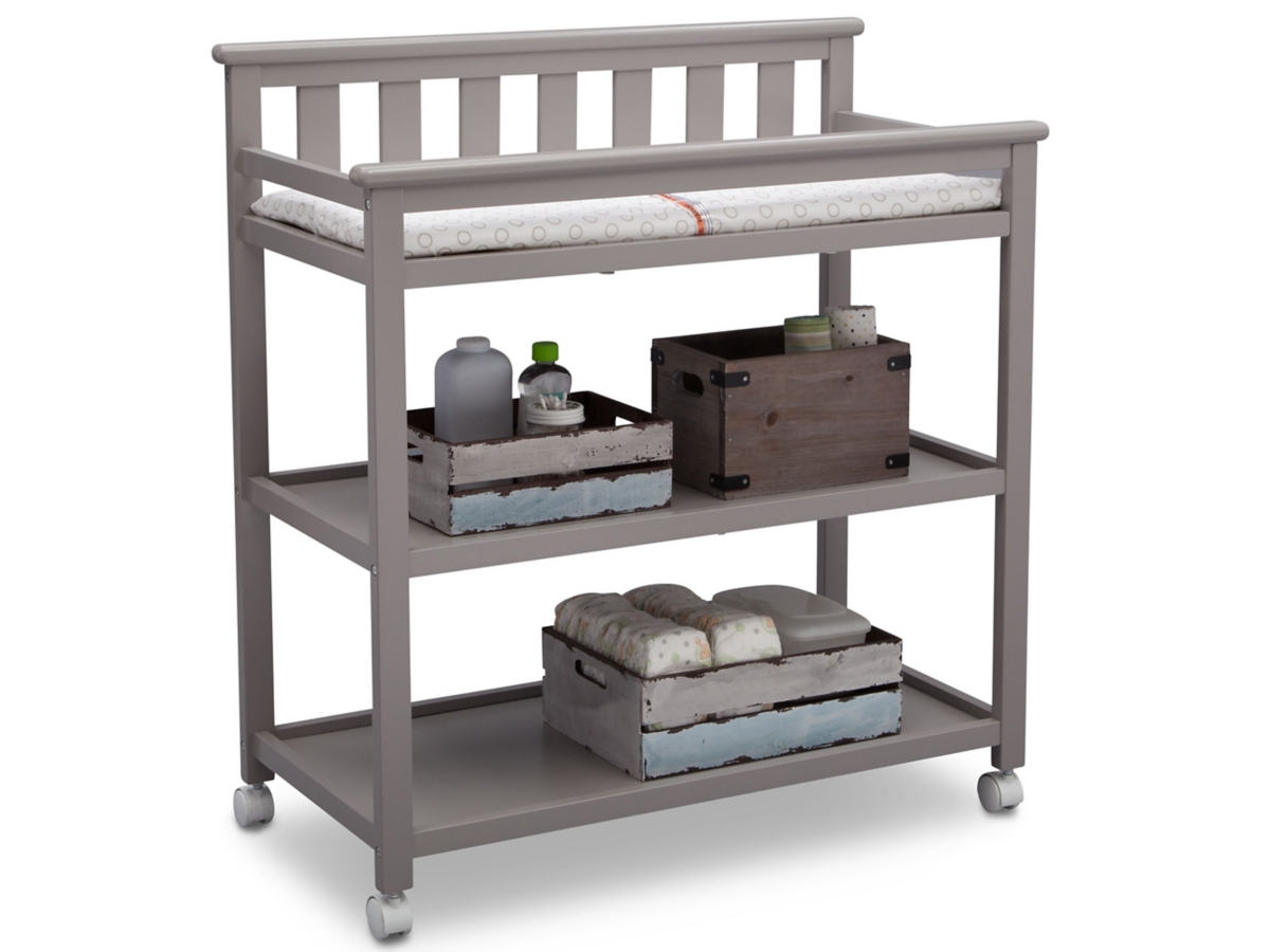 Delta Children Flat Top Changing Table With Wheels, Gray, large
