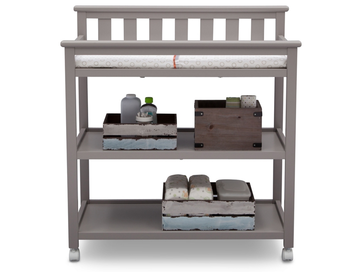 Delta Children Flat Top Changing Table With Wheels, Gray, large