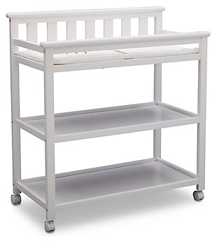 Delta Children Flat Top Changing Table With Wheels, White, large