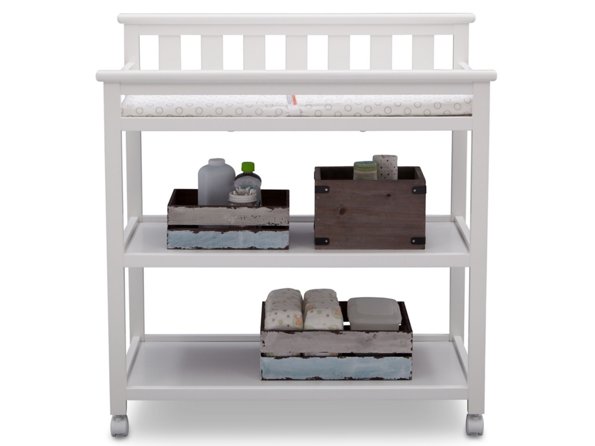 Delta Children Flat Top Changing Table With Wheels, White, large