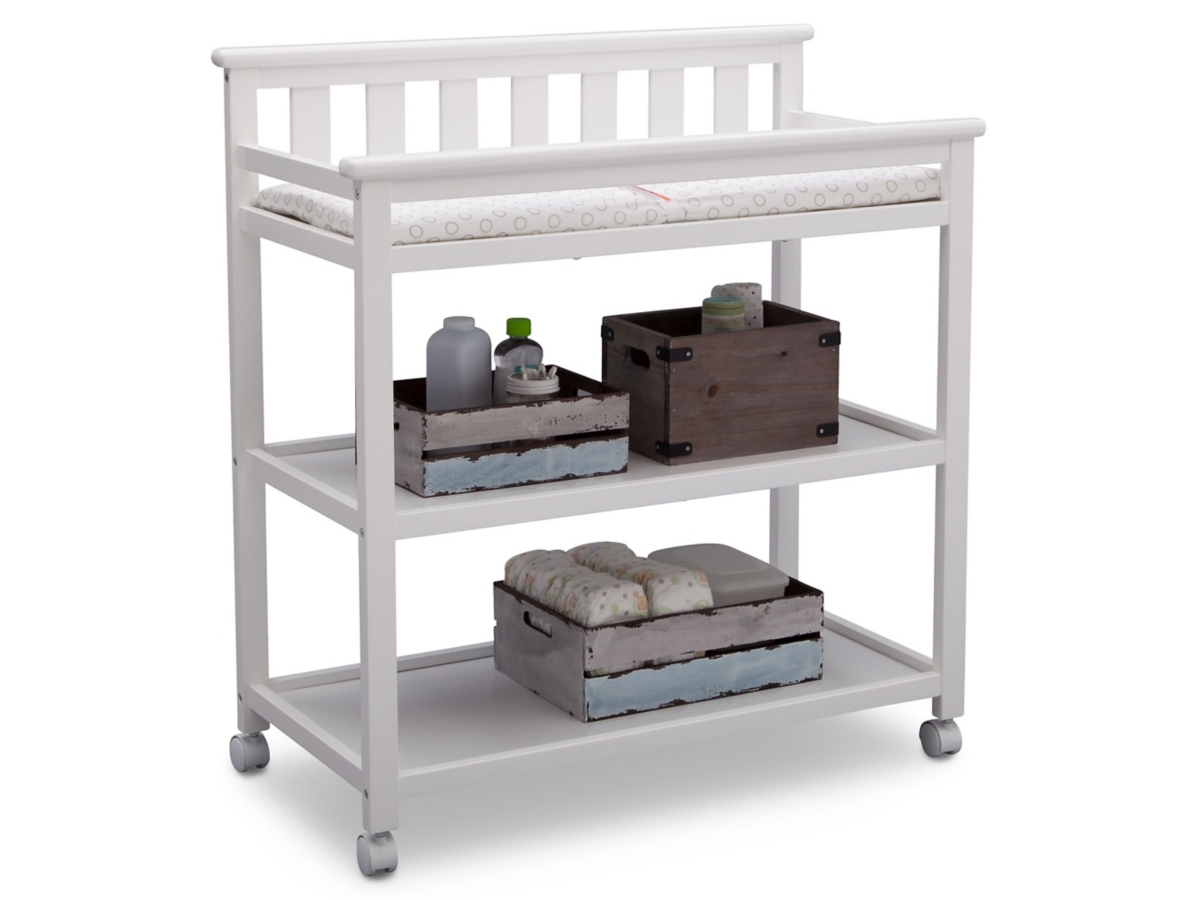 Delta Children Flat Top Changing Table With Wheels, White, large