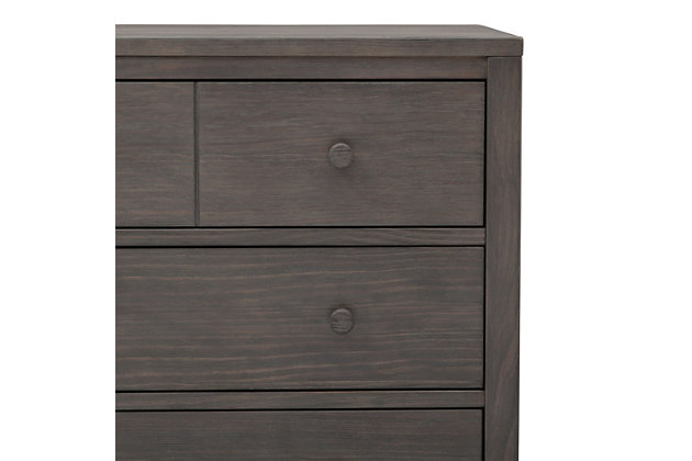 The rustic, extra-roomy Cambridge 3 Drawer Dresser from Delta Children features a unique textured finish that allows the deep grain of the wood to show through. Built to last, it has a smooth metal glide system with safety stops that prevents drawers from pulling out, making it easy and safe for kids to manage on their own. Complete your nursery with the coordinating Cambridge 4-in-1 Convertible Crib.For any questions regarding delta children products, please contact consumersupport@deltachildren.com monday to friday, 8:30 a.m. To 6 p.m. (est) | Made of wood, engineered wood and metal | Top drawer features a double drawer front that opens to reveal one spacious drawer | 3 spacious drawers feature metal drawer guides with safety stops | Assembly required