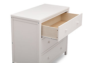 This 3 Drawer Dresser from Delta Children features classic and timeless style that can go with a variety of decor styles. Constructed with quality pine wood and engineered wood, this sturdy dresser is built to last your child from birth until their teen years. The dresser also has a smooth metal glide system with safety stops that prevent drawers from pulling out, so it is easy and safe for kids to manage on their own.For any questions regarding delta children products, please contact consumersupport@deltachildren.com monday to friday, 8:30 a.m. To 6 p.m. (est) | Made of wood, engineered wood and metal | Top drawer features a double drawer front that opens to reveal one spacious drawer | 3 spacious drawers | Smooth metal drawer glide system with safety stops | Assembly required