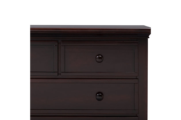 Equipped with a bounty of storage space, this 4 Drawer Dresser from Serta offers timeless appeal. Fashioned with elegant arch detailing at the bottom, this sturdy dresser is outfitted with  ball-bearing smooth gliding drawers with safety stops, which prevent the drawers from falling out. The wooden knobs are easy to grasp, making it the perfect addition in a child’s room, yet the sophisticated styling works in adult spaces, too.For any questions regarding delta children products, please contact consumersupport@deltachildren.com monday to friday, 8:30 a.m. To 6 p.m. (est) | Made of wood, engineered wood and metal | 4 smooth gliding drawers with ball-bearing construction and safety stops | Anti-tip kit included | Assembly required