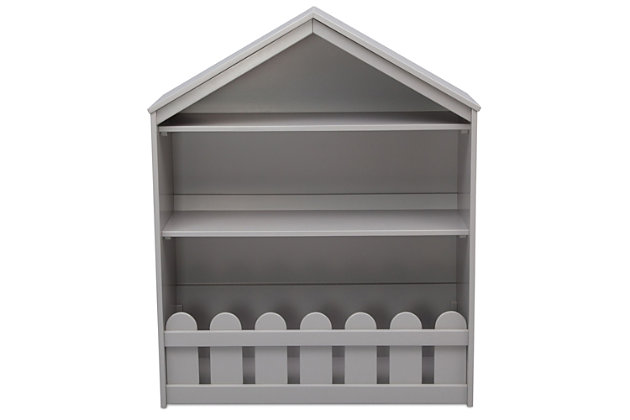Perfect for the playroom or a child's bedroom, the Happy Home Storage Bookcase from Serta is the dreamiest way to store books and toys. Sure to inspire hours of imaginative play, this beautifully crafted accent piece features details like a gabled roofline, picket fence trim and strong wood construction. Designed to hold books, toys and more, the Happy Home Storage Bookcase is outfitted with two fixed shelves, plus an open cubby on the bottom for larger items.For any questions regarding delta children products, please contact consumersupport@deltachildren.com monday to friday, 8:30 a.m. To 6 p.m. (est) | Made of wood | Two fixed shelves with open cubby on the bottom for additional storage | Includes anti-tip kit | Assembly required