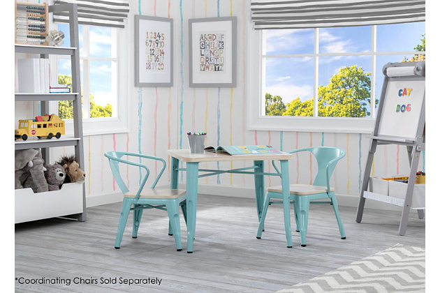 The perfect foundation for fun and learning, the Bistro Kids Play Table from Delta Children features a printed wood grain top that sits on top of painted metal legs. Whether your child uses it for art projects, tea parties, snack time or homework, this kids’ play table will enhance their sense of wonder. Sized just right for your growing child—the generous 20-inch height of this sturdy play table ensures it can be used for many years. The table’s fun mixed material construction will complement existing bedroom, playroom or living room decor, easily allowing you to create a space that works for kids and adults alike. Add the matching Bistro 2-Piece Chair Set for a coordinated look.For any questions regarding delta children products, please contact consumersupport@deltachildren.com monday to friday, 8:30 a.m. To 6 p.m. (est) | Made of engineered wood and metal | Table legs feature rubber feet to protect floor surfaces | X-base design | Designed for indoor use only | Assembly required