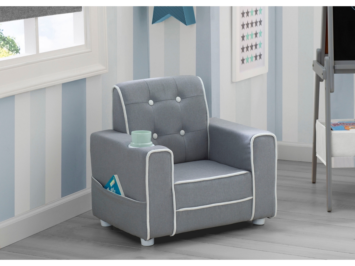 Delta Children Chelsea Kids Upholstered Chair, Soft Gray, large