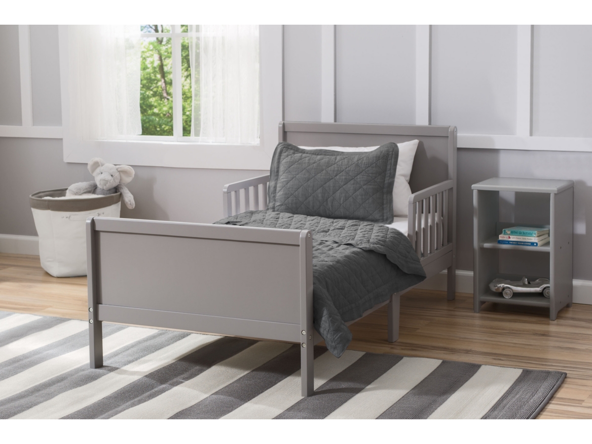 Delta Children Fancy Wood Toddler Bed, Gray, large