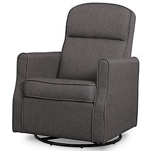 Nothing ensures sweet dreams better than the cradling comfort of this swivel glider roc chair. Smooth gliding motion and a streamlined silhouette allow you to sink-in and snuggle up with your baby, no matter how much floor space you have available. Rest assured, this chair’s durable woven upholstery in easy-clean polyester will stand up to life’s little accidents. Style elements include neutral hued upholstery and plushly padded cushions and armrests with fashion-forward flair.For any questions regarding delta children products, please contact consumersupport@deltachildren.com monday to friday, 8:30 a.m. To 6 p.m. (est) | Made of wood with steel glide and swivel mechanisms | Slim profile | Gray polyester upholstery | Attached back and loose seat cushions | High-resiliency foam cushions wrapped in thick poly fiber | Whisper quiet, gentle glide and roc motion | Assembly required