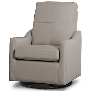 Nothing ensures sweet dreams better than the cradling comfort of this swivel glider rocking chair. Smooth gliding motion and a streamlined silhouette allow you to sink-in and snuggle up with your baby, no matter how much floor space you have available. Rest assured, this chair’s durable woven upholstery in easy-clean polyester will stand up to life’s little accidents. Style elements include neutral hued upholstery and plushly padded cushions and armrests with fashion-forward flair.For any questions regarding delta children products, please contact consumersupport@deltachildren.com monday to friday, 8:30 a.m. To 6 p.m. (est) | Made of wood with steel glide and swivel mechanisms | Slim profile | Taupe polyester upholstery | Attached back and loose seat cushions | Pocketed coil spring seat cushion for long lasting support | Whisper quiet, gentle glide and rocking motion | Assembly required | Ships directly from third party vendor. See Warranty Information page for terms & conditions.